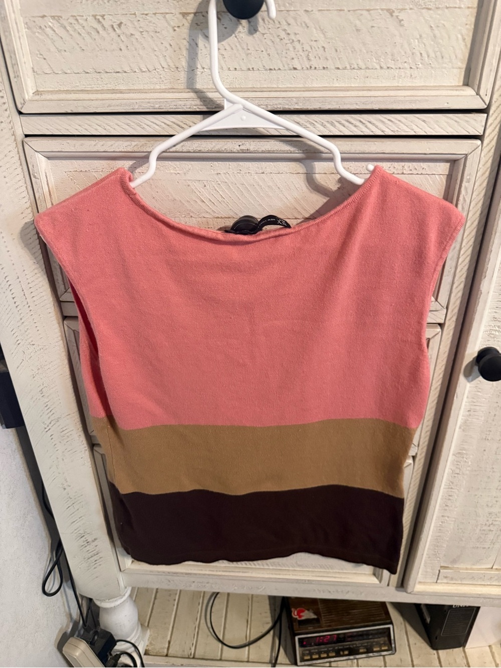 New York & Company Pink, Tan & Brown Sleeveless Colorblock Knit Top